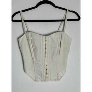 Reformation Cream Hook-and-Eye Corset Crop Top